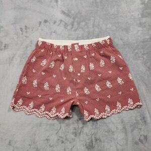 NEW Newin Ella Shorts Womens L Red Gingham Floral Lace Shabby Chic Cottagecore